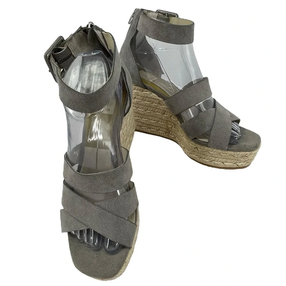 Dolce Vita Suede Creamy Grey Rope Platform Espadrille Wedge Sandals - Sz 7.5